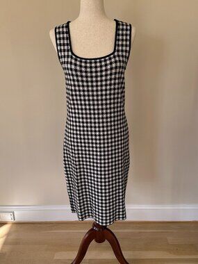 Saks Fifth Avenue Black White Houndstooth Shift Dress Size S NWT
